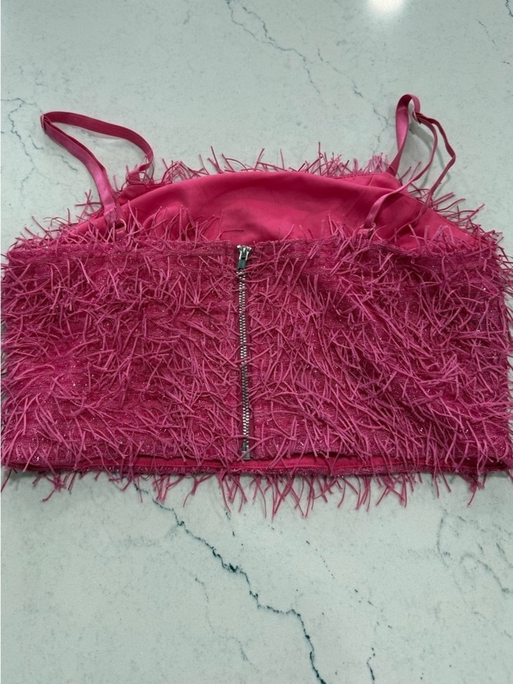 Hot Pink Fringe Strap Crop Top - Women's Party Top